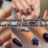 A wide horizontal YouTube thumbnail collage showcasing four chic, professional manicures in a grid layout. Bold, high-contrast dark text overlays the center section, reading "Professional Summer Nails."