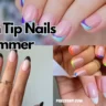 A horizontal YouTube thumbnail collage highlighting four modern, trendy variations of French tip manicures. Large black-and-white text on the left side reads "French Tip Nails for Summer 2026."