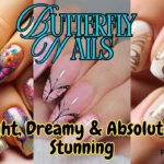 A three-panel collage of summer-inspired butterfly manicures featuring hand-painted designs, vibrant colors, and glitter accents. The text overlay reads "7 Butterfly Nails Summer".
